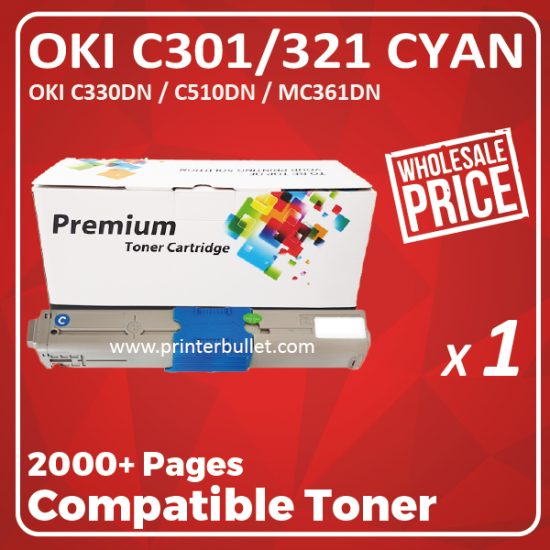 Compatible OKI C301 / 321 Cyan Toner Cartridge