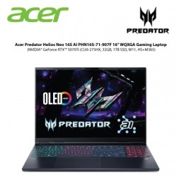 Acer Predator Helios Neo 16S AI PHN16S-71-907F 16" WQXGA Gaming Laptop (NVIDIA® GeForce RTX™ 5070Ti, CU9-275HX,32GB,1TB,W11,HS)