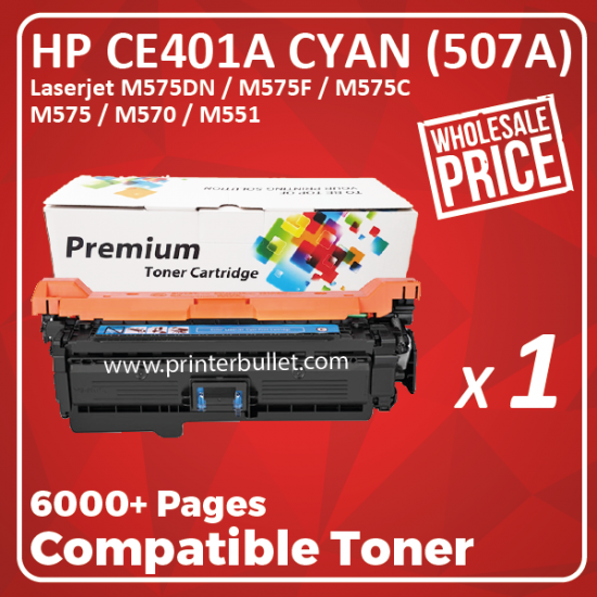 Showing image for Compatible HP CE401A (507A) Cyan Toner Cartridge Compatible HP CE401A (507A) Cyan Toner Cartridge image