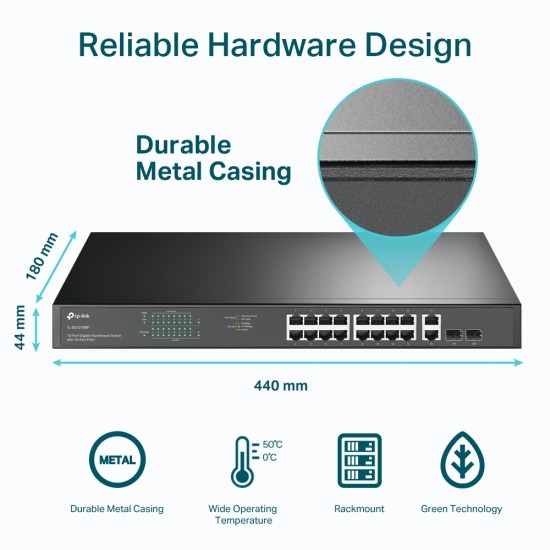 Showing image for Omada TL-SG1218MP 18-Port Gigabit Rackmount Switch with 16 PoE+ Omada TL-SG1218MP 18-Port Gigabit Rackmount Switch with 16 PoE+ image