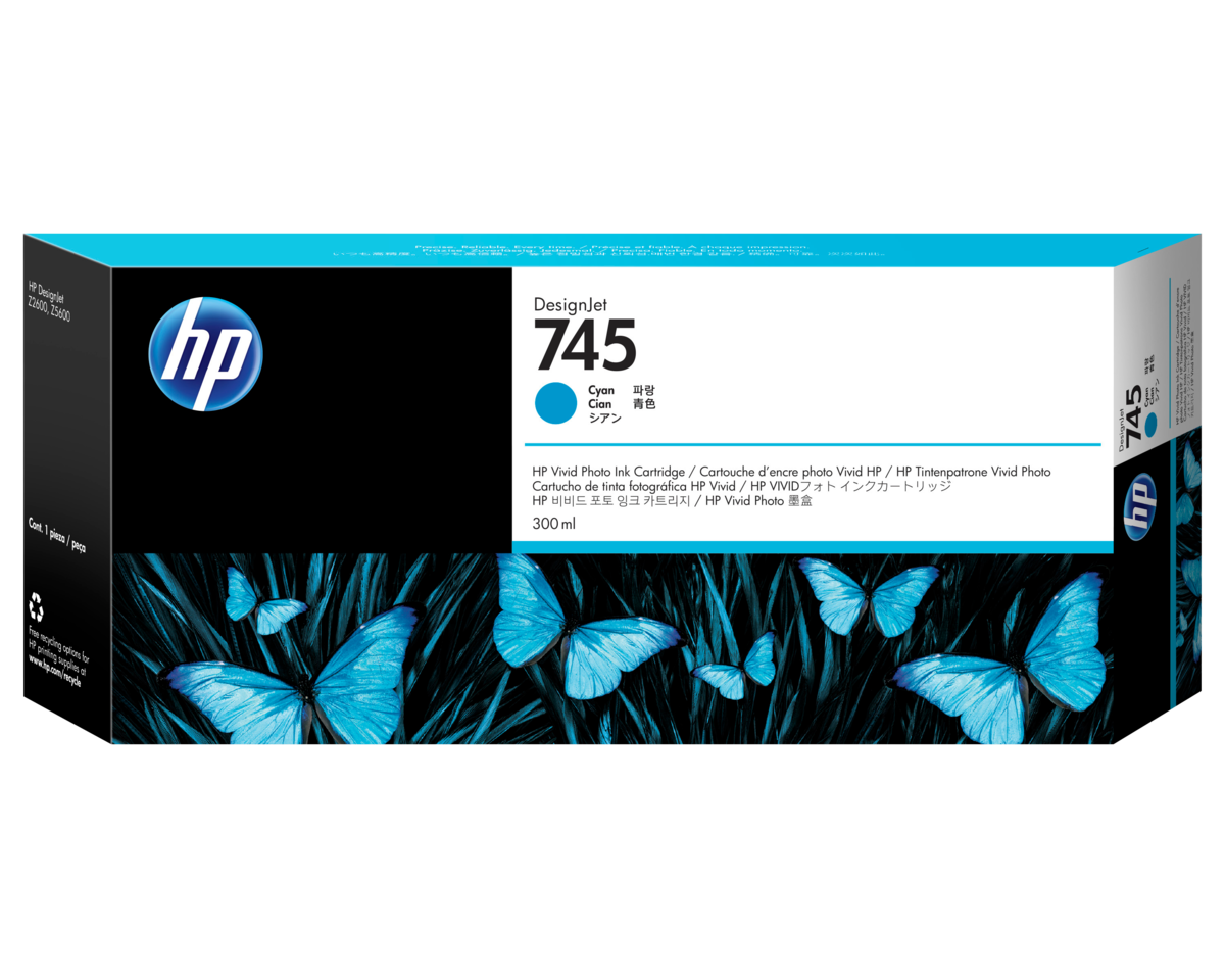 HP 745 300-ml DesignJet Cyan Ink Cartridge (F9K03A)