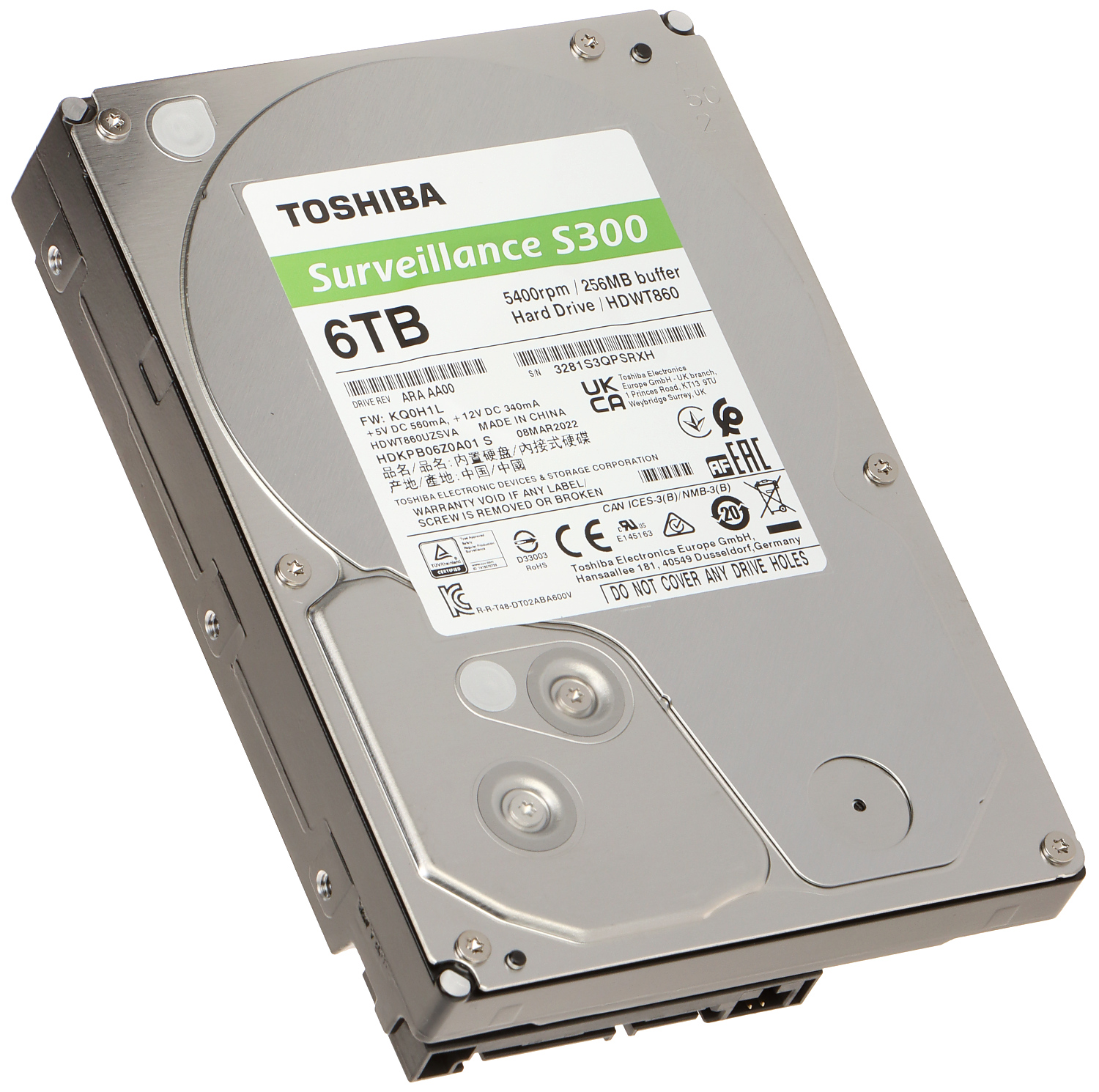 Toshiba 6TB - 3.5" 5400rpm (SV) (S300) HDD (HDWT860UZSVA)