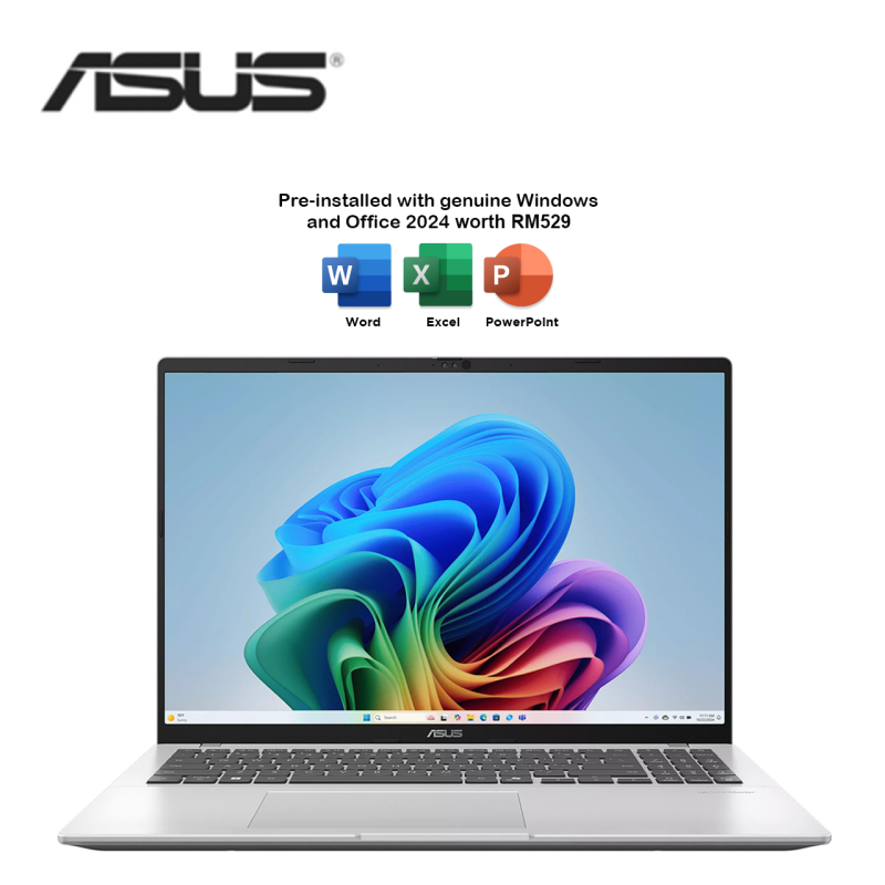 Asus Vivobook 16 M1607K-AMB333WS 16" WUXGA IPS Laptop Cool Silver (AI 5 330, 16GB, 512GB SSD, ATI, W11, HS+M365)