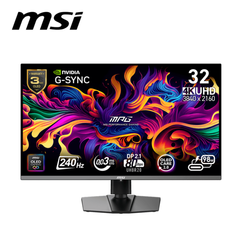 MSI MPG 322URX QD-OLED 31.5" UHD 240Hz Flat Gaming Monitor ( DP, HDMI, Type-C, USB, 3 Yrs Warranty )