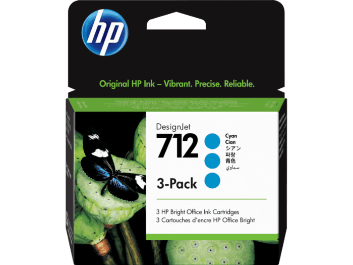HP 712 Cyan Ink Cartridge 3-Pack (3ED77A)