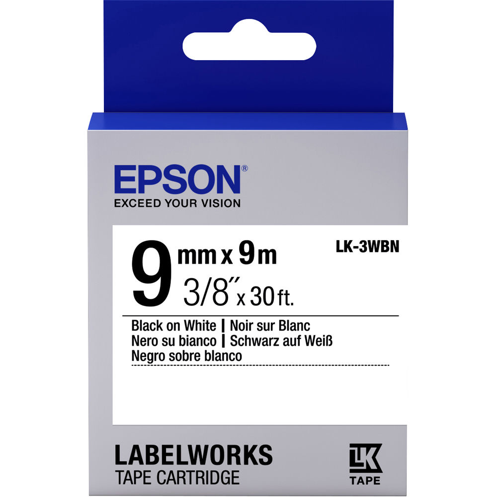 Epson LK-3WBN LabelWorks Tape - 9mm Black on White Tape