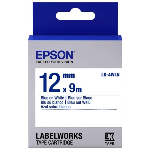 Epson LK-4WLN LabelWorks Tape - 12mm Blue on White Tape