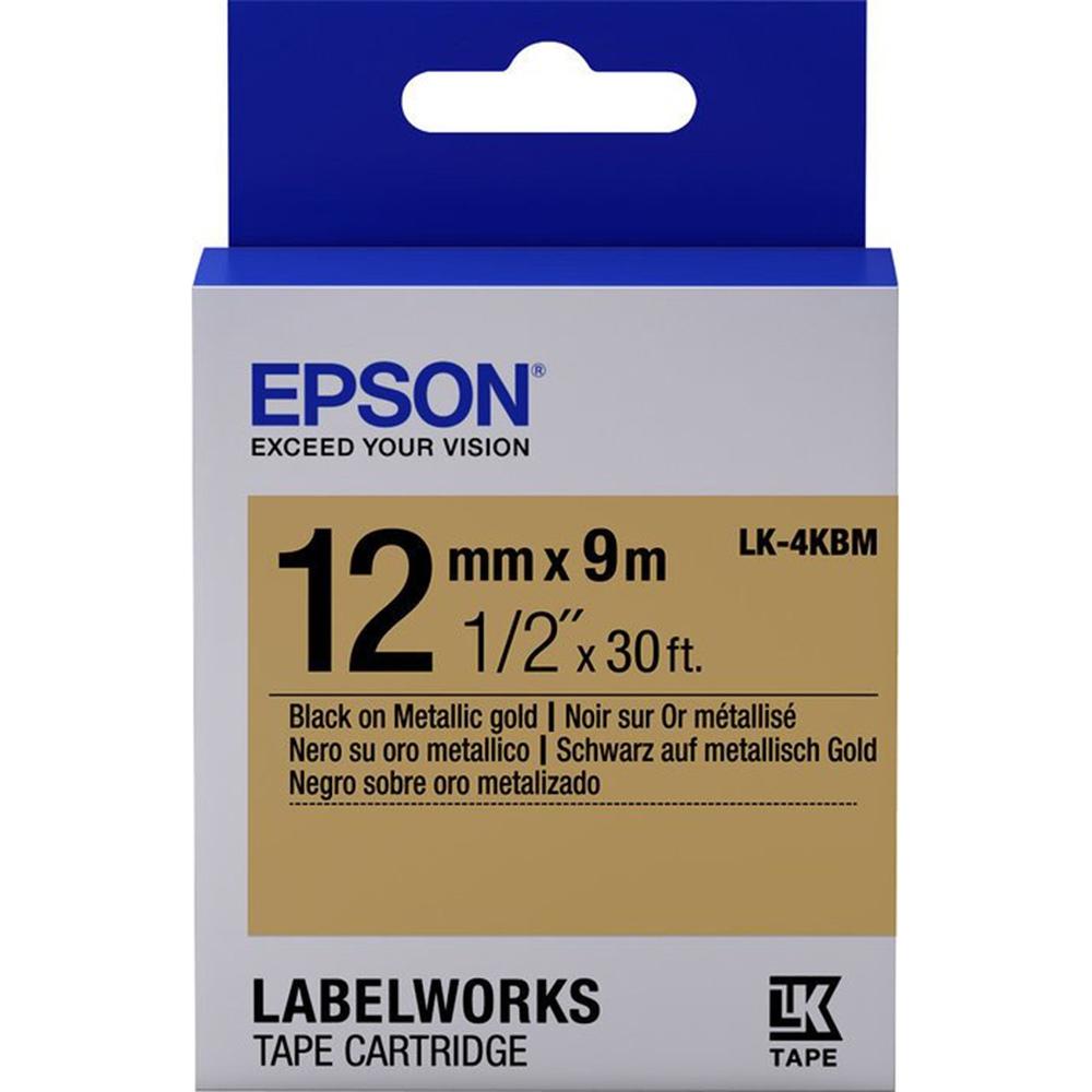 Epson LK-4KBM LabelWorks Tape - 12mm Black on Gold (Metallic) Tape