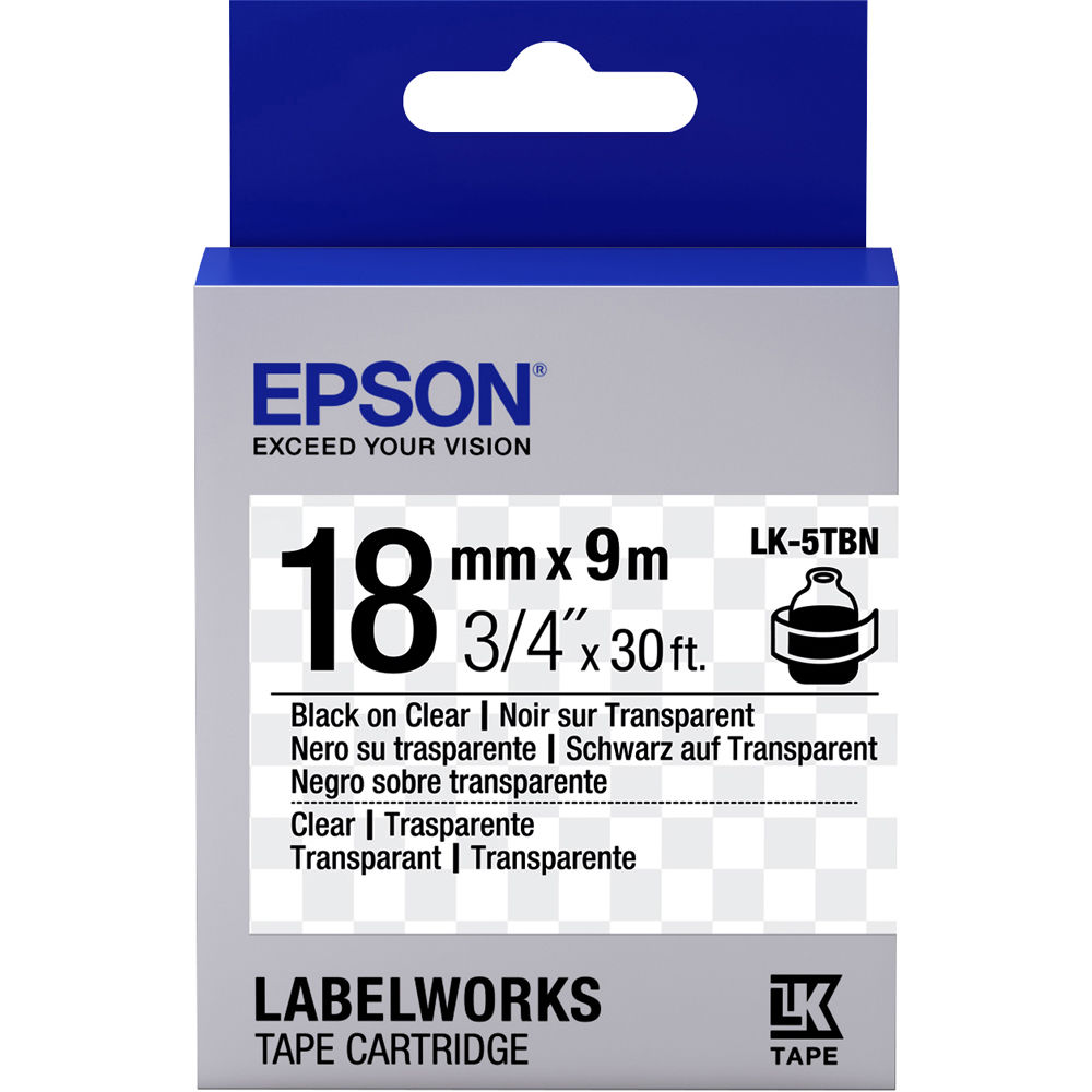 Epson LK-5TBN LabelWorks Tape - 18mm Black on Transparent Tape