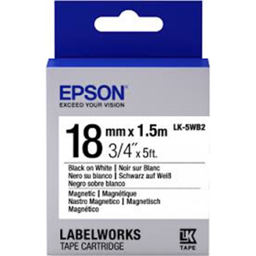 Epson LK-5WB2 LabelWorks Tape - 18mm Black on White Magnetic