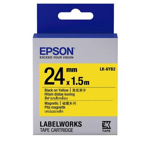 Epson LK-6YB2 LabelWorks Tape - 24mm Black on Yellow Magnetic