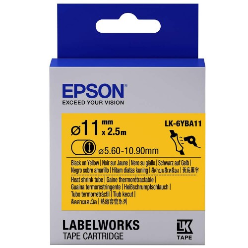 Epson LK-6YBA11 LabelWorks Tape - 11mm Black on Yellow, Heat Shrink Tape