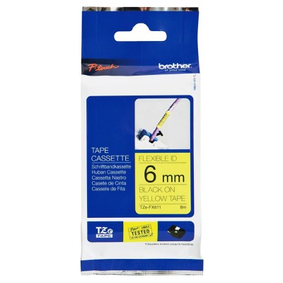 Brother TZe-FX611 Black on Yellow (6mm) Flexible Identification Tape
