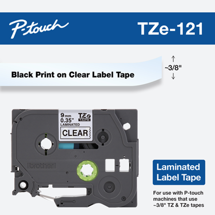 Brother TZe-121 Black on Clear (9mm) Tape