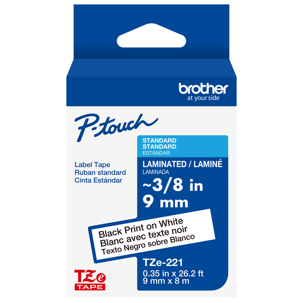 Brother TZe-221 Black on White (9mm) Tape