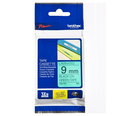 Brother TZe-721 Black on Green (9mm) Tape