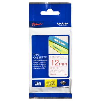 Brother TZe-232 Red on White (12mm) Tape