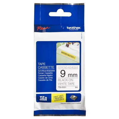 Brother TZe-S221 Black on White (9mm) Strong Adhesive Tape