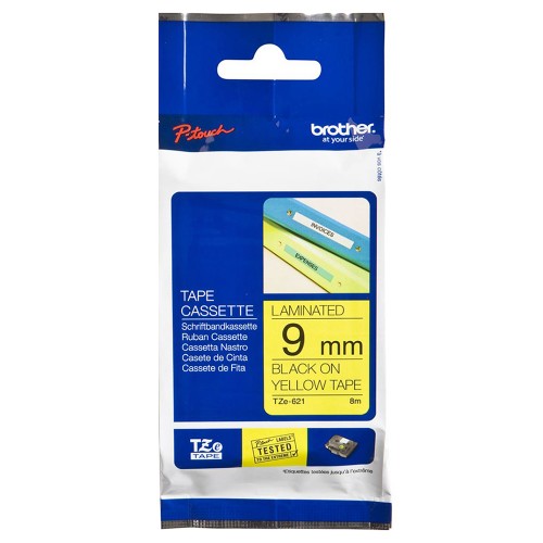 Brother TZe-FX621 Black on Yellow (9mm) Flexible Identification Tape