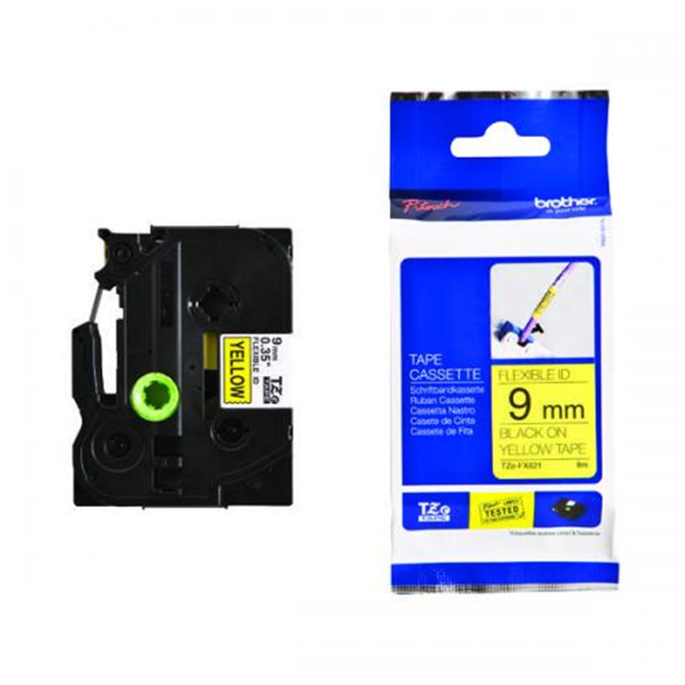 Brother TZe-FX621 Black on Yellow (9mm) Flexible Identification Tape