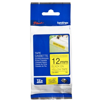 Brother TZe-S631 Black on Yellow (12mm) Strong Adhesive Tape