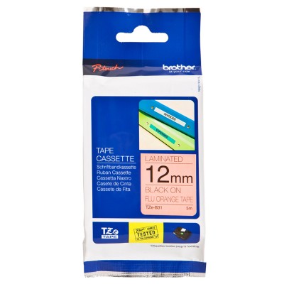Brother TZe-B31 Black on Fluorescent Orange (12mm) Tape