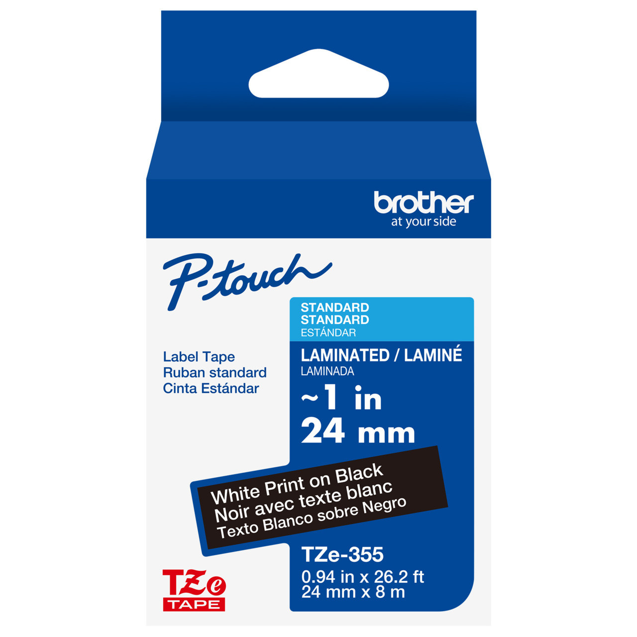 Brother TZe-355 White on Black (24mm) Tape