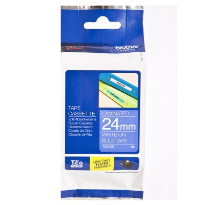 Brother TZe-555 White on Blue (24mm) Tape