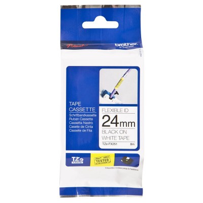 Brother TZe-FX251 Black on White (24mm) Flexible Identification Tape
