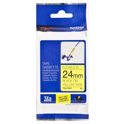 Brother TZe-FX651 Black on Yellow (24mm) Flexible Identification Tape