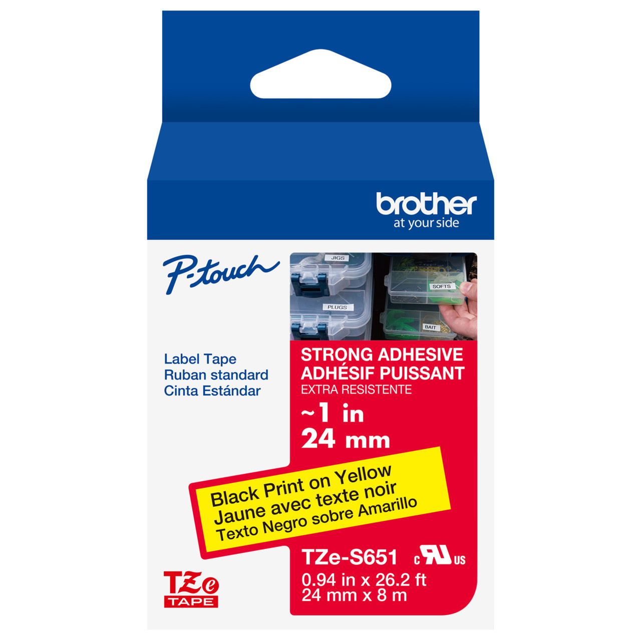 Brother TZe-S651 Black on Yellow (24mm) Strong Adhesive Tape