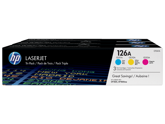 HP 126A 3-pack Original LaserJet Toner Cartridges - Cyan/Magenta/Yellow (CF341A)