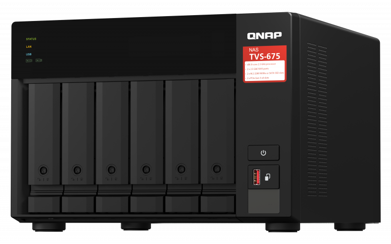 QNAP TVS-675-8G Nas (6 Bay, ZhaoXin KX-U6580 8-core 2.5 GHz, 8GB DDR4 RAM, 64-Bit)