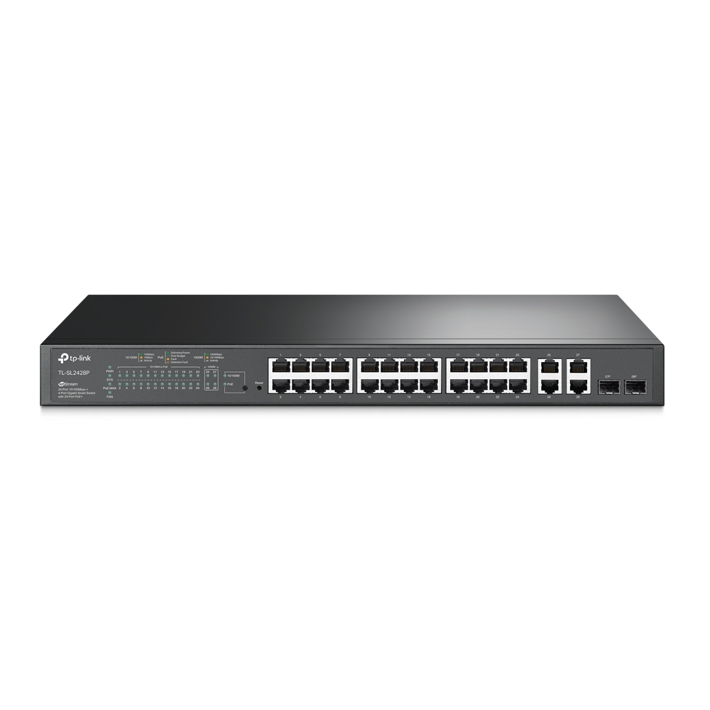 Omada TL-SL2428P JetStream 24-Port 10/100Mbps + 4-Port Gigabit Smart Switch with 24-Port PoE+