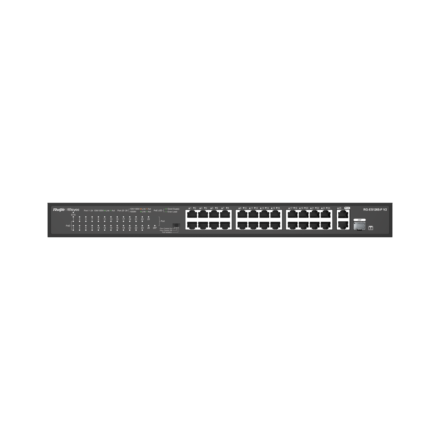 Ruijee Reyee RG-ES126S-P V2 24-Port 10/100 Mbps with 2-Port Gigabit Rackmount PoE Switch