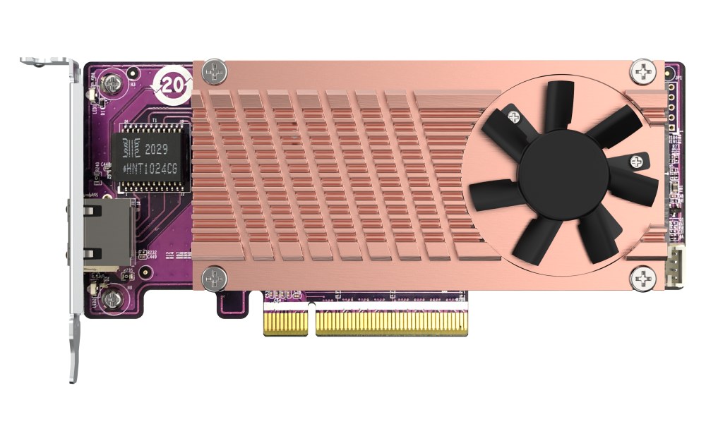 QNAP QM2-2P10G1TB QM2 series, 2 x PCIe 2280 M.2 SSD slots, PCIe Gen3 x 8 , 1 x AQC113C