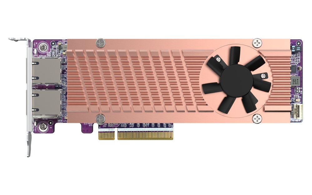 QNAP QM2-2P410G2T QM2 series, 2 x PCIe 2280 M.2 SSD slots, PCIe Gen4 x 8, 2 x AQC113C