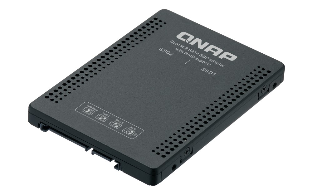 QNAP QDA-A2MAR 2.5" SATA to dual M.2 2280 SATA drive adapter, hardware RAID 0/1,